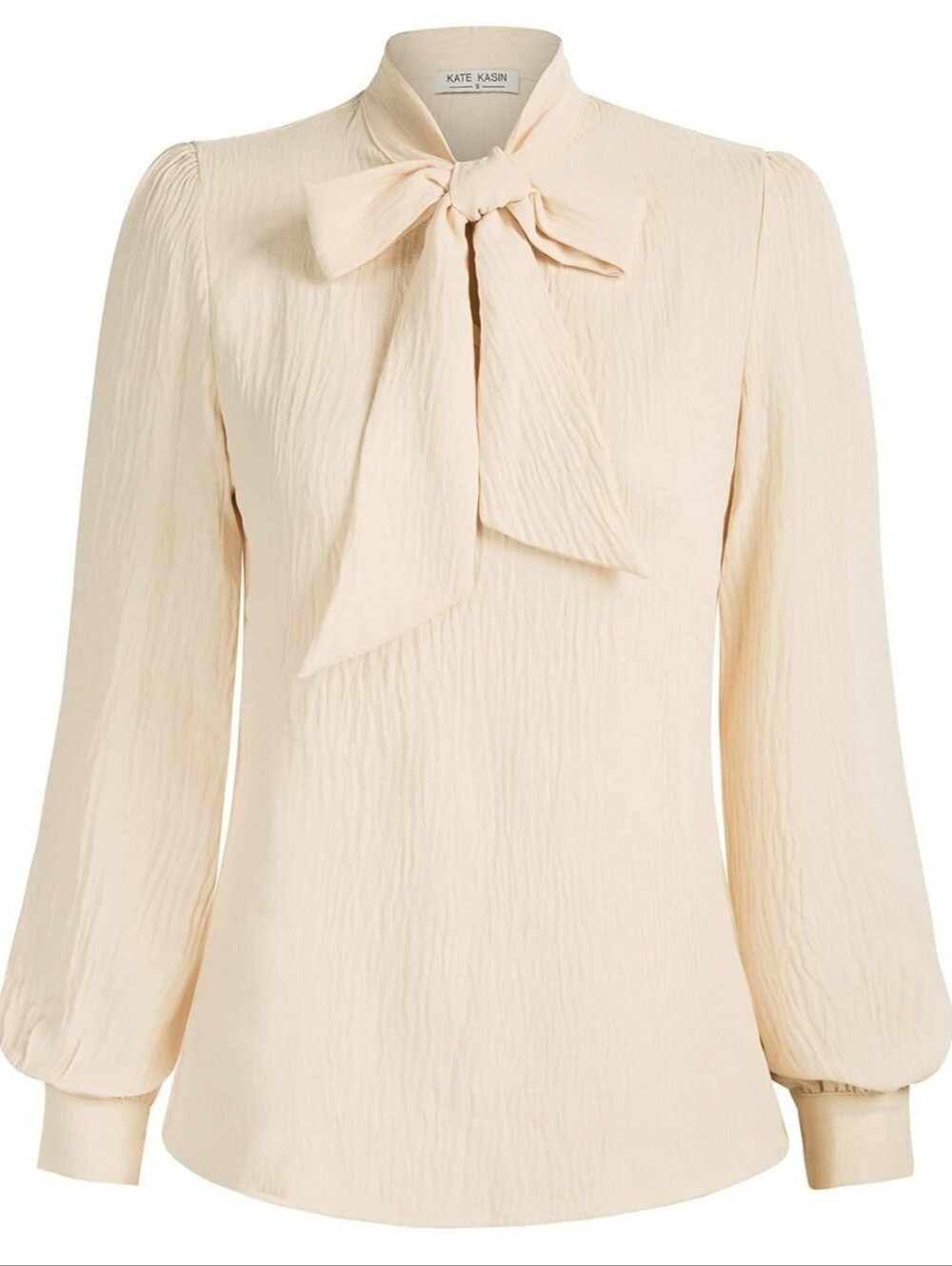 Kate Kasin Cream Bow Neck Long-Sleeve Top